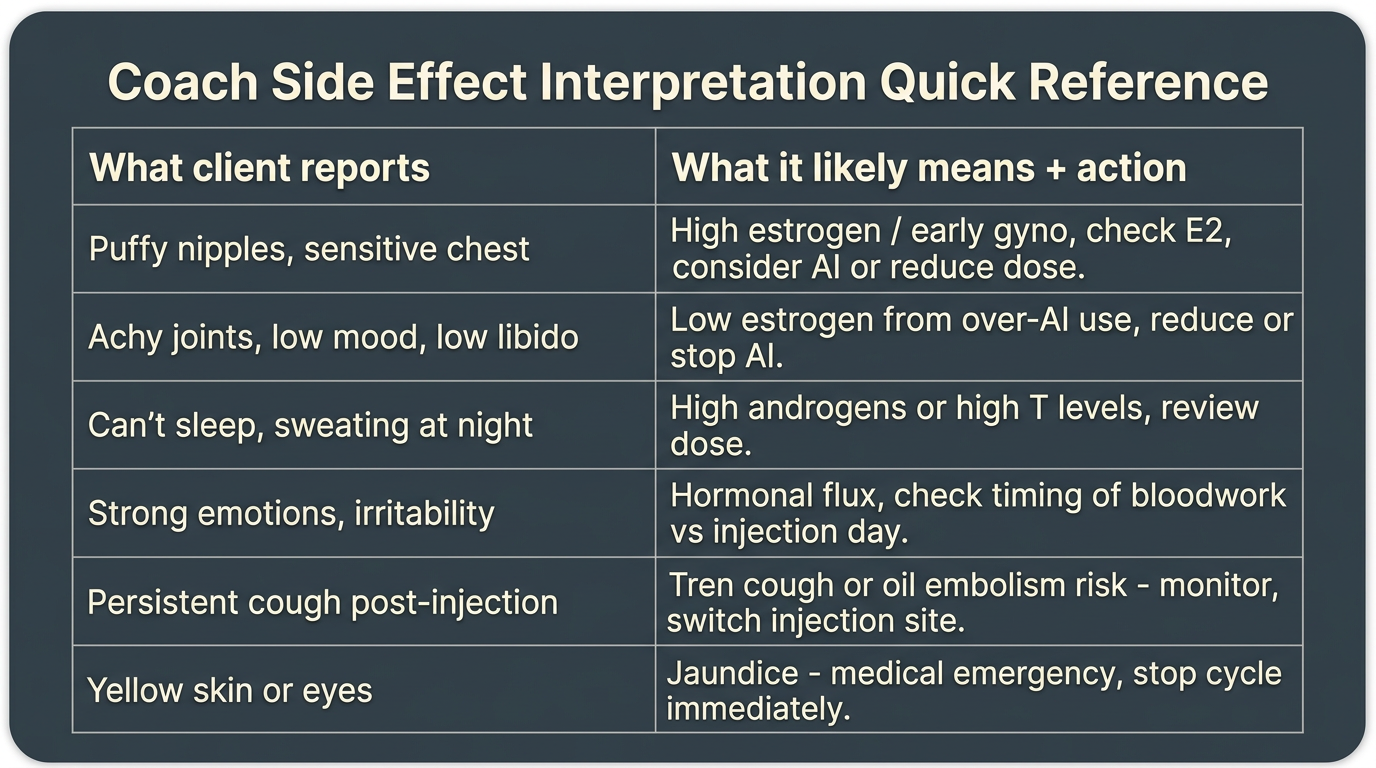 Coach Side Effect Interpretation Quick Reference